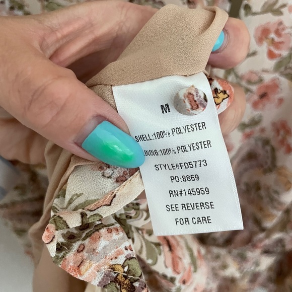 Dress Forum Floral Frilled Long Sleeve Mini Dress Cream Blush size M - Picture 5 of 8